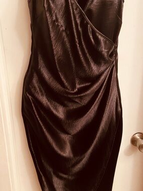 BCBG Black Satin Midi Wrap Dress